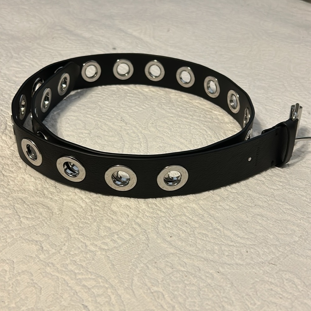 All Saints Dani Leather Belt, Womens, black, large silver rivets, size L/XL. New - Picture 3 of 7